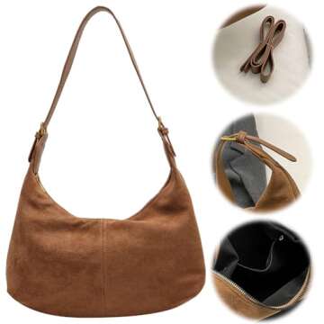 Slouchy Tote Bag Women Faux Suede Crescent Shoulder Bag Hobo Crossbody Purse Travel Work Bag College...