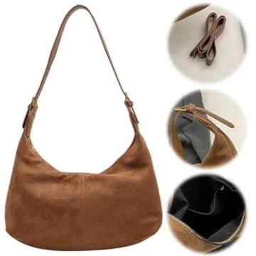 Slouchy Tote Bag Women Faux Suede Crescent Shoulder Bag Hobo Crossbody Purse Travel Work Bag College...