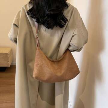 Slouchy Tote Bag Women Faux Suede Crescent Shoulder Bag Hobo Crossbody Purse Travel Work Bag College Tote Handbag