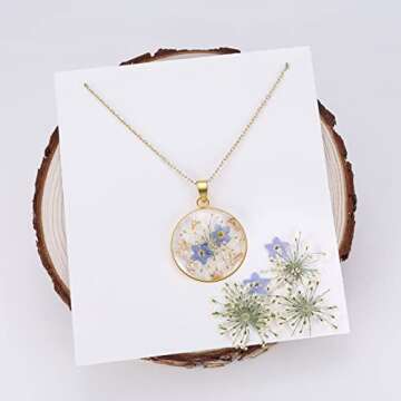 Forget-Me-Not and Queen Anne's Lace Pressed Wildflower Necklace | 18K Gold Plated Handmade Jewelry