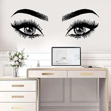 Inspirational Wall Sticker Pretty Eyelashes Eyes Wall Decals Motivational Word Letter Decal Wall Art Quote She Remembered Who She Was and The Game Changed Wall Stickers for Women Girls Bedroom Living
