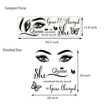 Inspirational Wall Sticker Pretty Eyelashes Eyes Wall Decals Motivational Word Letter Decal Wall Art Quote She Remembered Who She Was and The Game Changed Wall Stickers for Women Girls Bedroom Living