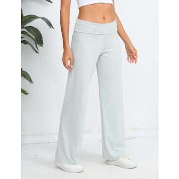 HeSaYep Wide Leg Sweatpants for Women Trendy 2025 Workout Lounge Pants Fold Over Low Rise Yoga Pants Grey XS