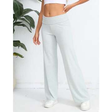 HeSaYep Wide Leg Sweatpants for Women Trendy 2025 Workout Lounge Pants Fold Over Low Rise Yoga Pants Grey XS