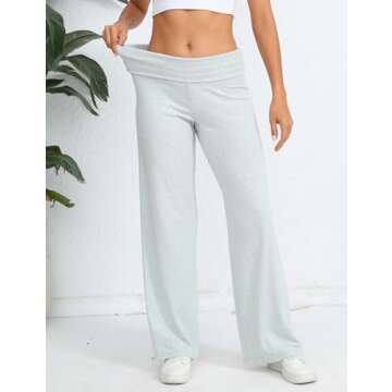 HeSaYep Wide Leg Sweatpants for Women Trendy 2025 Workout Lounge Pants Fold Over Low Rise Yoga Pants Grey XS
