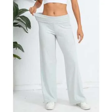 HeSaYep Wide Leg Sweatpants for Women Trendy 2025 Workout Lounge Pants Fold Over Low Rise Yoga Pants Grey XS