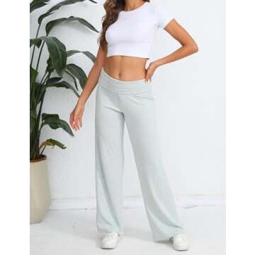 HeSaYep Wide Leg Sweatpants for Women Trendy 2025 Workout Lounge Pants Fold Over Low Rise Yoga Pants Grey XS