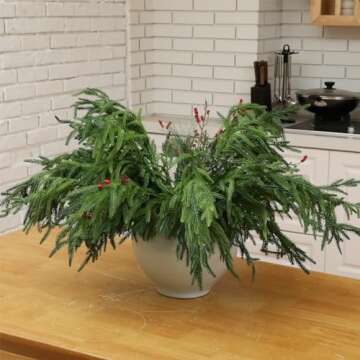 Jutom 12 Pcs Christmas Norfolk Pine Branches, Artificial Norfolk Branch Faux Stem Greenery Pine Picks for Vase DIY Crafts Xmas Garland Wreath Home Decor (30 Inches)