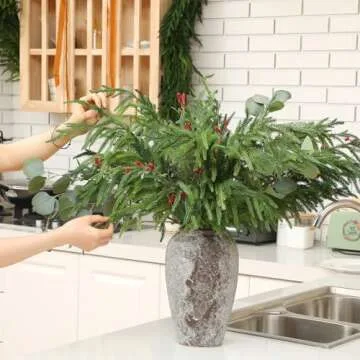 Jutom 12 Pcs Christmas Norfolk Pine Branches, Artificial Norfolk Branch Faux Stem Greenery Pine Picks for Vase DIY Crafts Xmas Garland Wreath Home Decor (30 Inches)