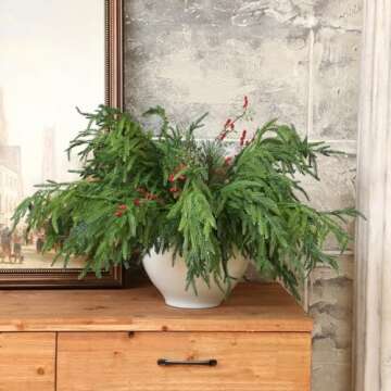 Jutom 12 Pcs Christmas Norfolk Pine Branches, Artificial Norfolk Branch Faux Stem Greenery Pine Picks for Vase DIY Crafts Xmas Garland Wreath Home Decor (30 Inches)