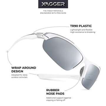 Xagger Polarized Sports Sunglasses for Men Women UV400 Wrap Around Baseball Softball Running Cycling...