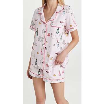 BedHead Pajamas Women's Let's Do Brunch Shorty PJ Set - Pink Graphic Sleepwear XS