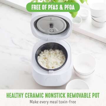 GreenLife 4-Cup Digital Rice Cooker, PFAS & PFOA-Free Removable Ceramic Dishwasher Safe Pot, Healthy...