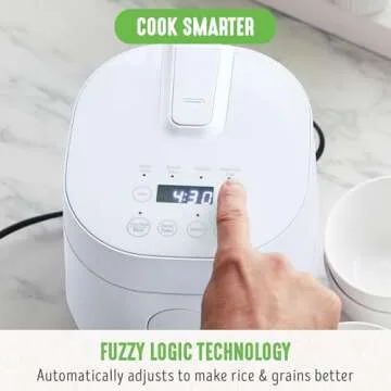 GreenLife 4-Cup Digital Rice Cooker, PFAS & PFOA-Free Removable Ceramic Dishwasher Safe Pot, Healthy Cooking Oats Grains & More, Auto Presets, Touch-screen, Delay & Keep Warm, Paddle Included, White