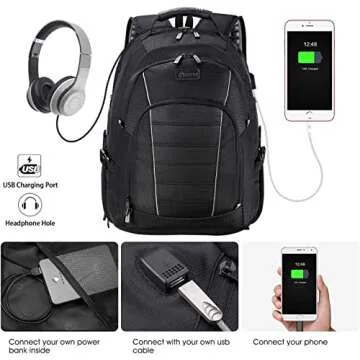 Extra Large Laptop Backpack with USB Charging & Earphone Hole