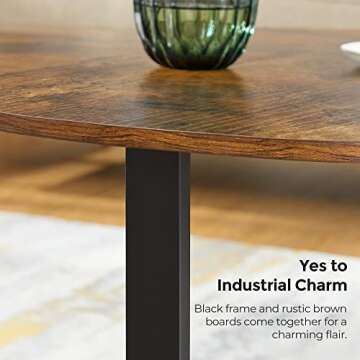 VASAGLE ALINRU Round Coffee Table, Industrial Style Cocktail Table, Durable Metal Frame, Easy to Assemble, for Living Room, Rustic Brown ULCT88X 39.4 x 21.7 x 17.7 Inches