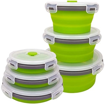 CARTINTS Green Silicone Collapsible Food Storage Containers-Prep/Storage Bowls with Lids - Round Sil...