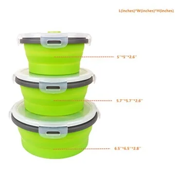CARTINTS Green Silicone Collapsible Food Storage Containers-Prep/Storage Bowls with Lids - Round Silicone Food Storage Containers - Microwave and Freezer Safe 3Pack