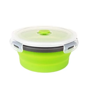 CARTINTS Green Silicone Collapsible Food Storage Containers-Prep/Storage Bowls with Lids - Round Silicone Food Storage Containers - Microwave and Freezer Safe 3Pack