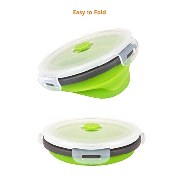CARTINTS Green Silicone Collapsible Food Storage Containers-Prep/Storage Bowls with Lids - Round Silicone Food Storage Containers - Microwave and Freezer Safe 3Pack