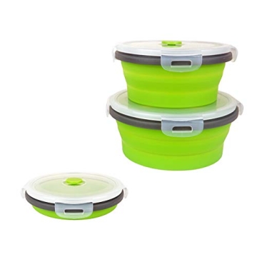 CARTINTS Green Silicone Collapsible Food Storage Containers-Prep/Storage Bowls with Lids - Round Silicone Food Storage Containers - Microwave and Freezer Safe 3Pack