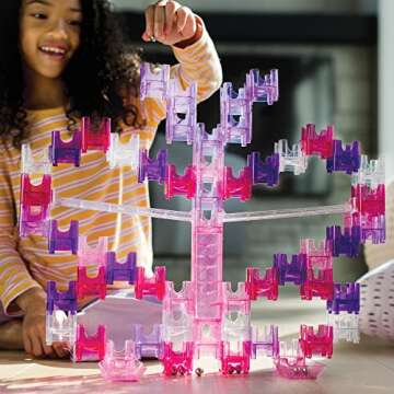 MindWare Q-BA-Maze: Sparkle Builder Set – Glitter & Pink Free-Form Marble-Run Mazes for Boys & Gir...