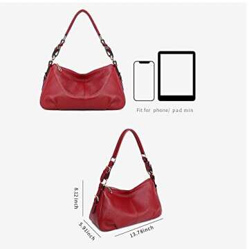Kattee Soft Leather Hobo Bag for Women Genuine Top Handle Handbags Vintage Shoulder Purses (Red)