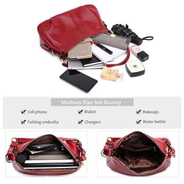 Kattee Soft Leather Hobo Bag for Women Genuine Top Handle Handbags Vintage Shoulder Purses (Red)
