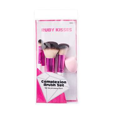 Ruby Kisses Makeup Brushes Travel Size Complexion Brush Set, Powder, Angled Buffer, Blending, Concea...