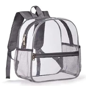 ZJIE Clear Mini Backpack 12x12x6 Stadium Approved, Transparent Backpack See Through Backpack for Concerts and Sporting Event, Work, School, Security (Grey)