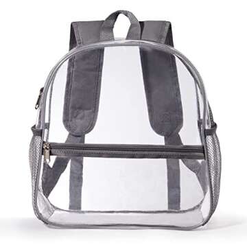 ZJIE Clear Mini Backpack 12x12x6 Stadium Approved, Transparent Backpack See Through Backpack for Concerts and Sporting Event, Work, School, Security (Grey)