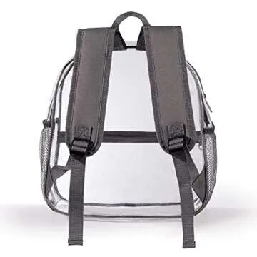 ZJIE Clear Mini Backpack 12x12x6 Stadium Approved, Transparent Backpack See Through Backpack for Concerts and Sporting Event, Work, School, Security (Grey)