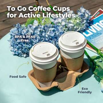 Fit Meal Prep 100 Pack 8 oz Disposable Coffee Cups with Lids, Premium Paper To Go Coffee Cups, Leak Proof Hot Coffee Cups with Lids for Travel, Office, Hot/Cold Beverages (White Lids)