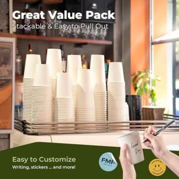 Fit Meal Prep 100 Pack 8 oz Disposable Coffee Cups with Lids, Premium Paper To Go Coffee Cups, Leak Proof Hot Coffee Cups with Lids for Travel, Office, Hot/Cold Beverages (White Lids)