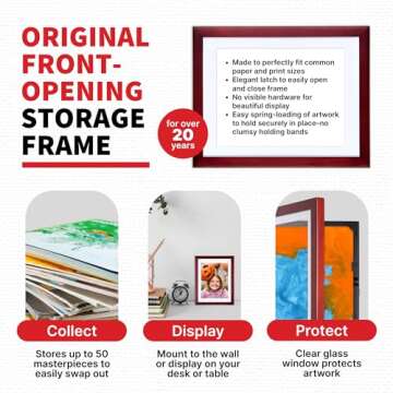 Dynamic Frames Li’l Davinci Art Cabinet, Stores up to 50 Pieces of 8.5 x 11 inch Art, Outer Wooden Frame Dimensions 11.75 x 14.75 inches, Changeable Kids Art Frame, Front Opening, Cherry