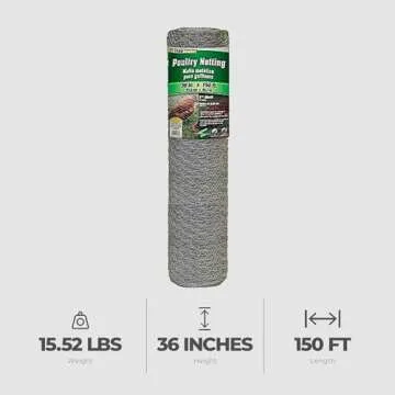 YARDGARD Chicken Wire 2 Inch Mesh 36 Inch X 150 Foot 20 Gauge Galvanized Steel Wire Fence Ideal for Crafting, Garden Protection, Bird Enclosures, Chicken Coops, Poultry Netting and Rabbit Fencing