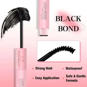 VEYESBEAUTY Lash Bond and Seal Waterproof 2 in 1 Cluster Lash Glue for Eyelash Extensions Long Lasting Strong Hold Individual Eyelash Glue for Self-Application at Home 5ml+5ml