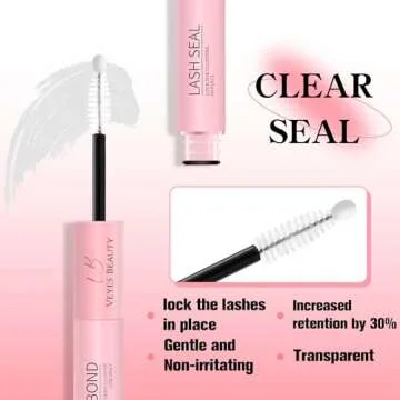 VEYESBEAUTY Lash Bond and Seal Waterproof 2 in 1 Cluster Lash Glue for Eyelash Extensions Long Lasting Strong Hold Individual Eyelash Glue for Self-Application at Home 5ml+5ml