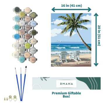 RMANA Acrylic Paint by Number Landscape On Canvas Art for Beginner Adults Students Teens Painting by...