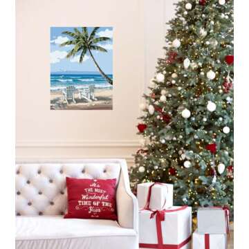 RMANA Acrylic Paint by Number Landscape On Canvas Art for Beginner Adults Students Teens Painting by Numbers DIY Arts Crafts Numero Advanced Abstract Sunny Beach Palm Tree Colorful Box Christmas Gift