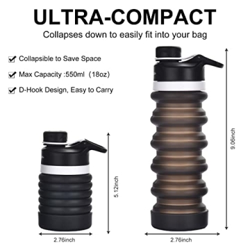 Muslish Collapsible Water Bottle for Travel - BPA Free Silicone