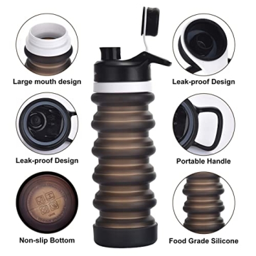 Muslish Collapsible Water Bottle for Travel - BPA Free Silicone