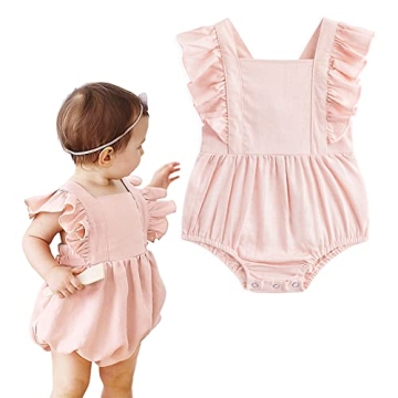 Simplee kids Baby Girls Handmade Solid Color Romper for Spring Newborn Infant Baby Outfit Jumpsuit B...