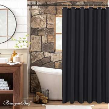 Biscaynebay Hotel Quality Fabric Shower Curtain Liner 72 Inch by 72 Inch, Black Water Resistant Bath...