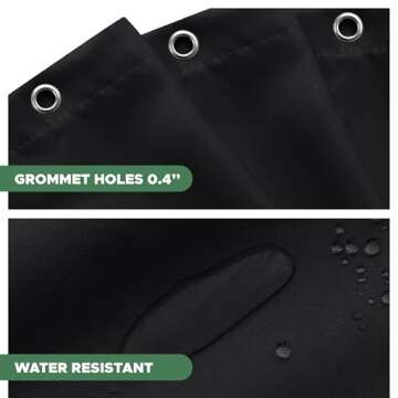 Biscaynebay Hotel Quality Fabric Shower Curtain Liner 72 Inch by 72 Inch, Black Water Resistant Bathroom Curtains Rust Resistant Grommets & Weighted Bottom Hem Machine Washable