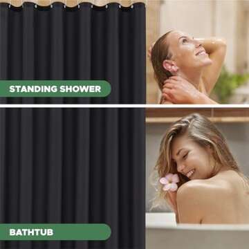 Biscaynebay Hotel Quality Fabric Shower Curtain Liner 72 Inch by 72 Inch, Black Water Resistant Bathroom Curtains Rust Resistant Grommets & Weighted Bottom Hem Machine Washable