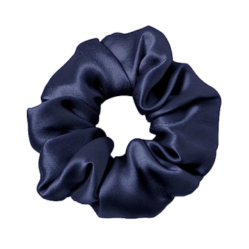 LILYSILK 100% Mulberry Silk Hair Scrunchies - Navy Blue, Frizz & Breakage Prevention