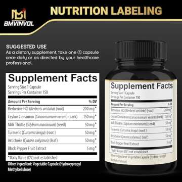 2 Pack Berberine HCl- Plus Ceylon Cinnamon, Turmeric, Milk Thistle, Artichoke, Black Pepper, Berberi...