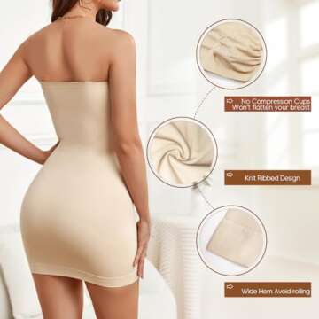 Takusun Women's Strapless Full Body Slip Shaper Seamless Smoother Tube Slip Under Dresses,Nude,Mediu...