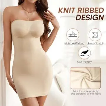 Takusun Women's Strapless Full Body Slip Shaper Seamless Smoother Tube Slip Under Dresses,Nude,Medium